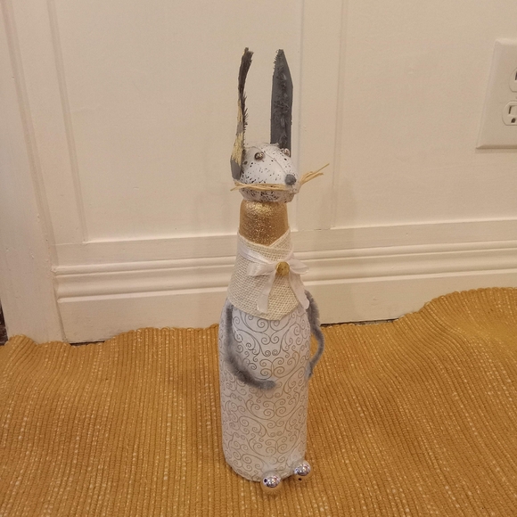 Vintage style bunny 15" primitive rustic glass paper mache bunny farmhouse decor - Picture 3 of 6